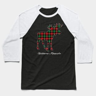 "Christmoose In Minnesota" Moose Buffalo Red & Green Plaid MN Christmas Baseball T-Shirt